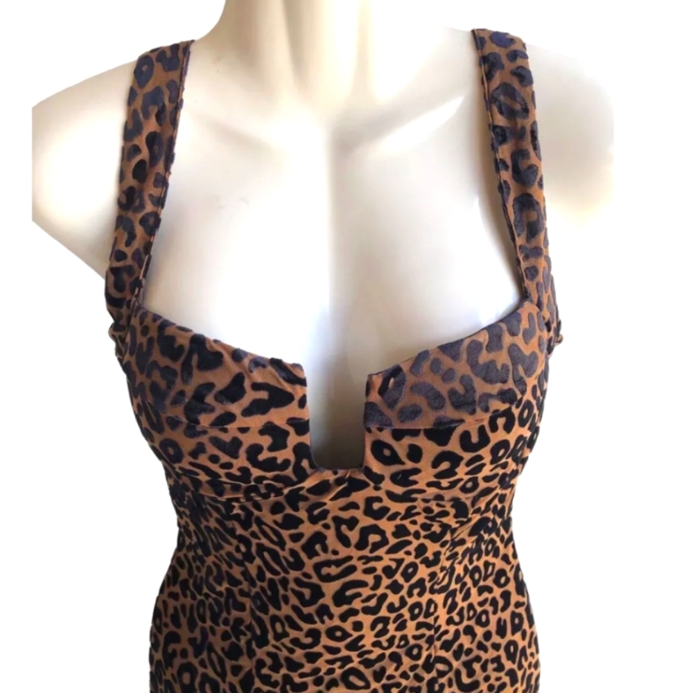 Forever 21 Medium burnt velvet leopard print bodycon party dress tan brown black